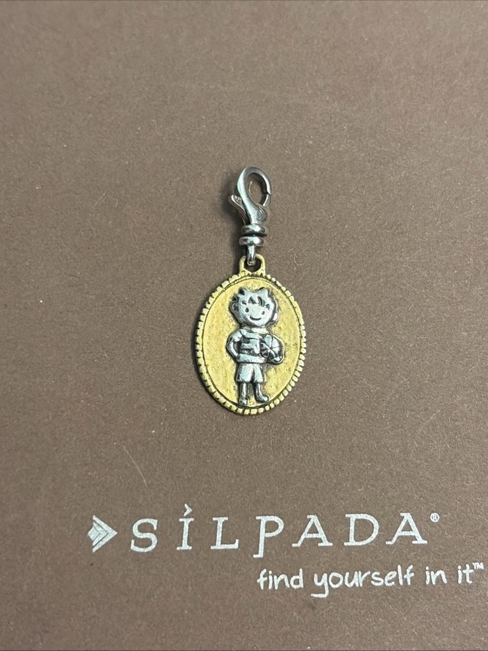 Silpada Gold and Sterling Silver Soccer Boy Bracelet Charm with Lobster Clasp